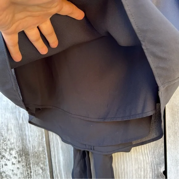 Badgley Mischka black ruffle short sleeve bowtie sash layered lined flowy blouse - Picture 14 of 15